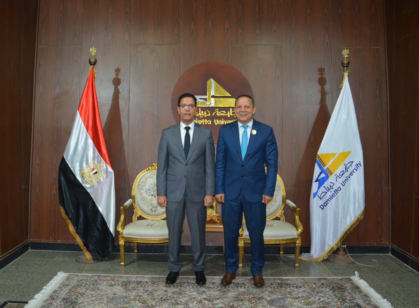 الدكتور حمدان ربيع رئيس جامعة دمياط يستقبل الدكتور ناصر الجيزاوي رئيس جامعة بنها